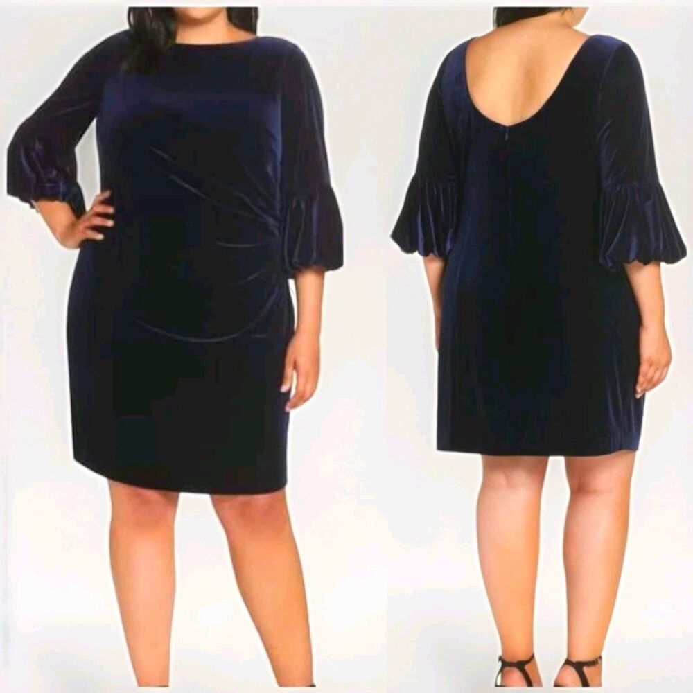 Eliza J 3/4 Bell Sleeve Navy Blue Velvet Dress - Women’s 16W Holiday Event